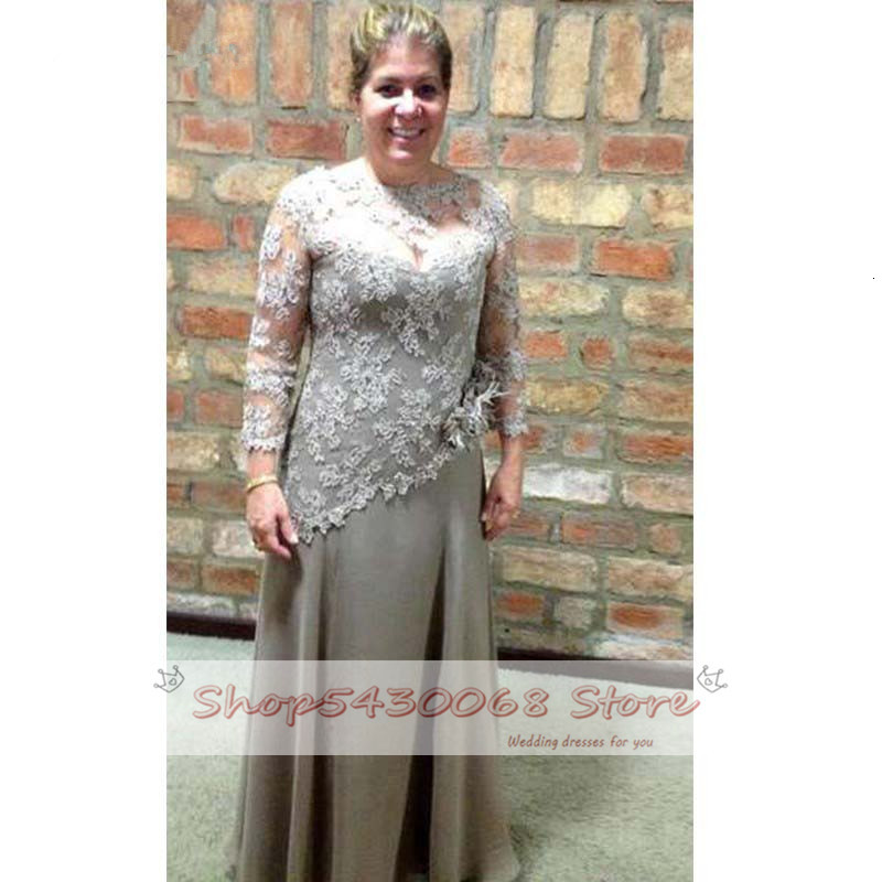 

2021 New Mother of Bride's Silver Line Spoon Sleeves Chiffon... Plus Size... Mother's Dresses for the Wedding. 477S