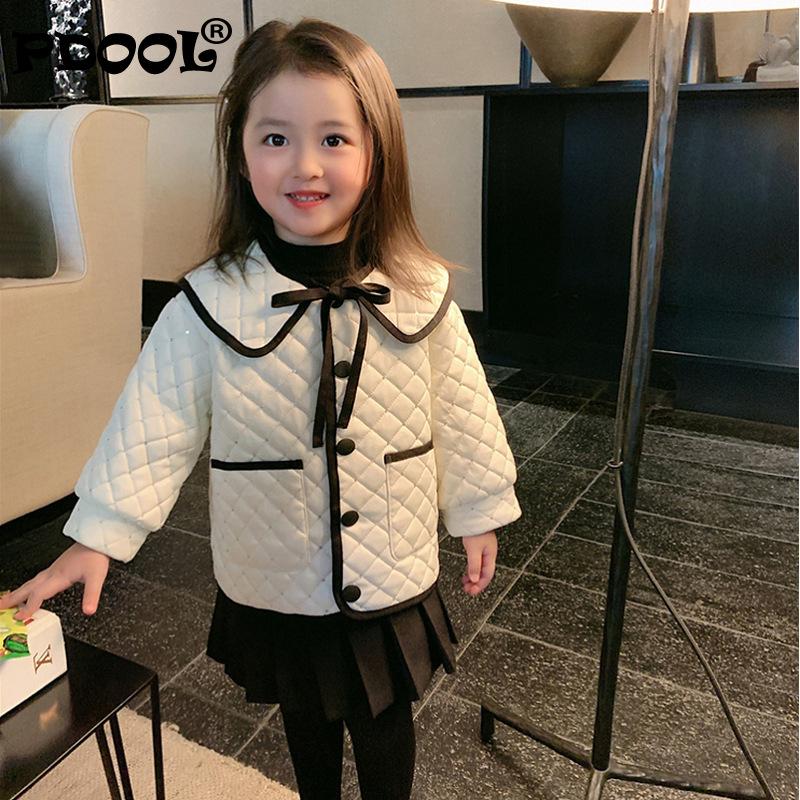 

Girls' Cotton Padded Jacket Small Fragrance Fabric Cotton Jacket Sweet Warm Winter Girl Coat Kids Winter Clothes, White
