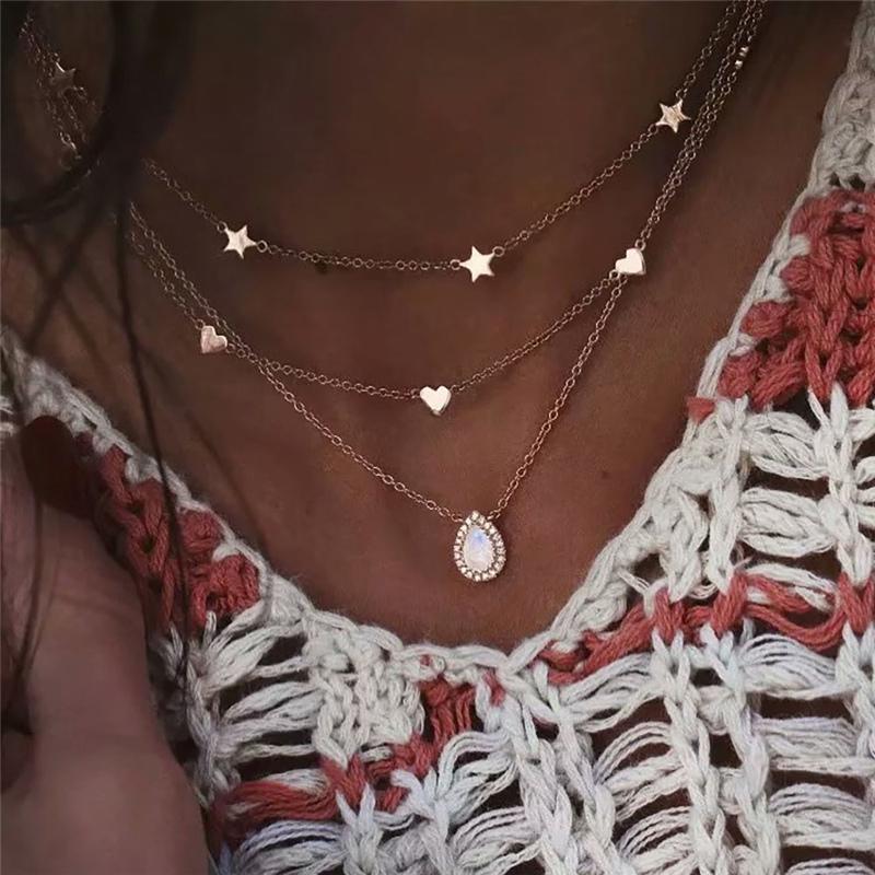 

Vintage Multilayer Star Heart Choker Necklace Bohemian Water Drop Pendant Crystal Necklace Collares de moda 2020 bijoux femme