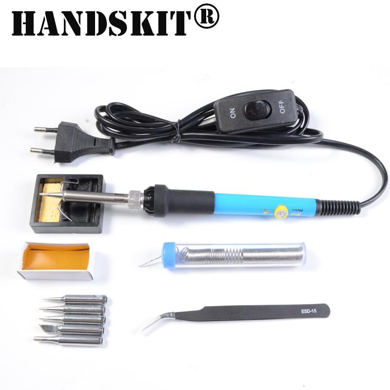 

Handskit 110V/220V 60W Soldering Iron Adjustable Temperature Electric Mini Switch Solder Iron With 5Pcs Tips Wire Rosin