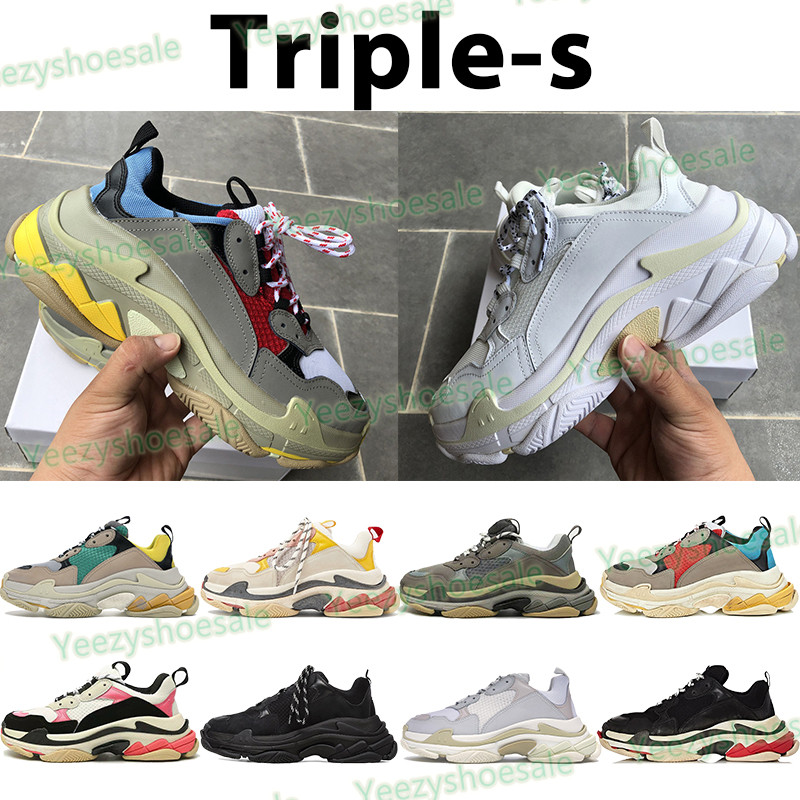 

Triple-s platform men women shoes vintage paris beige green yellow triple black white red grey gym blue mens casual sneaker, 08. black pink