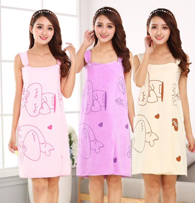 

Variety wearable bath towel beauty salon microfiber cartoon print ladies sling bath skirt beach towel, Light pink