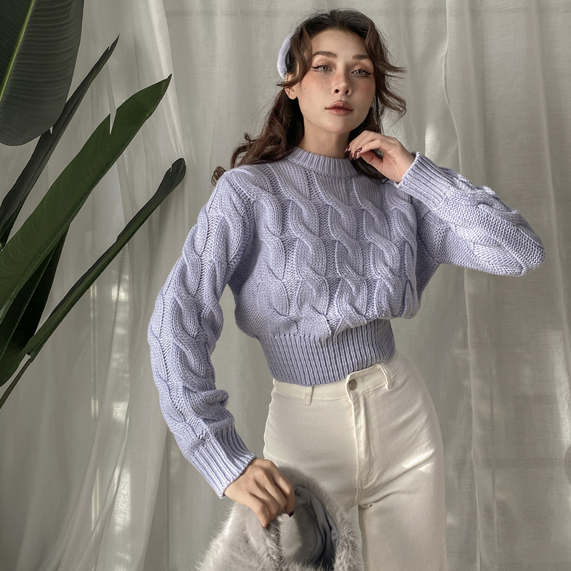 

2021 New Autumn Winter Clothes 3-color Thin Cut-off Cotton Sweater, Long Sleeve, Waistband, Sweater Vest 1M4H, Purple light
