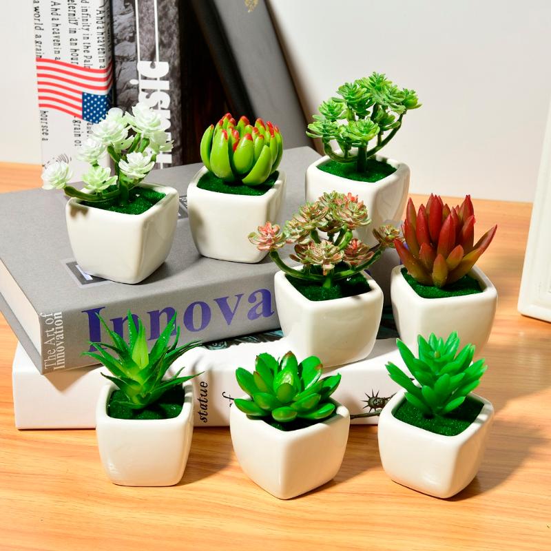 

Artificial Flowers Ornaments Simulation Succulents With Ceramic Bonsai Set Home Garden Decor Craft Colorful Succulents Plants