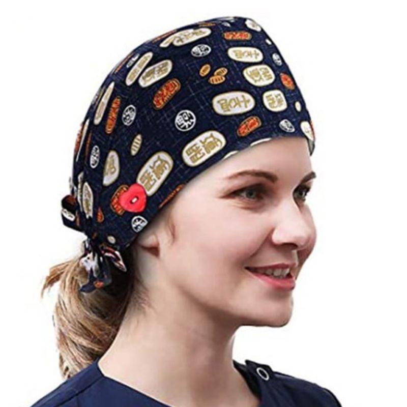 

Women Ethnic Paisley Buttons Scrub Cap wtih Hair Ties Work Bouffant Hat M89E