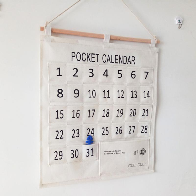 

Cotton Linen Wall Decor Storage Calendar Home White Organizer Hanging Bag Office Mini Pocket Indoor Lightweight Space Saving, As pic