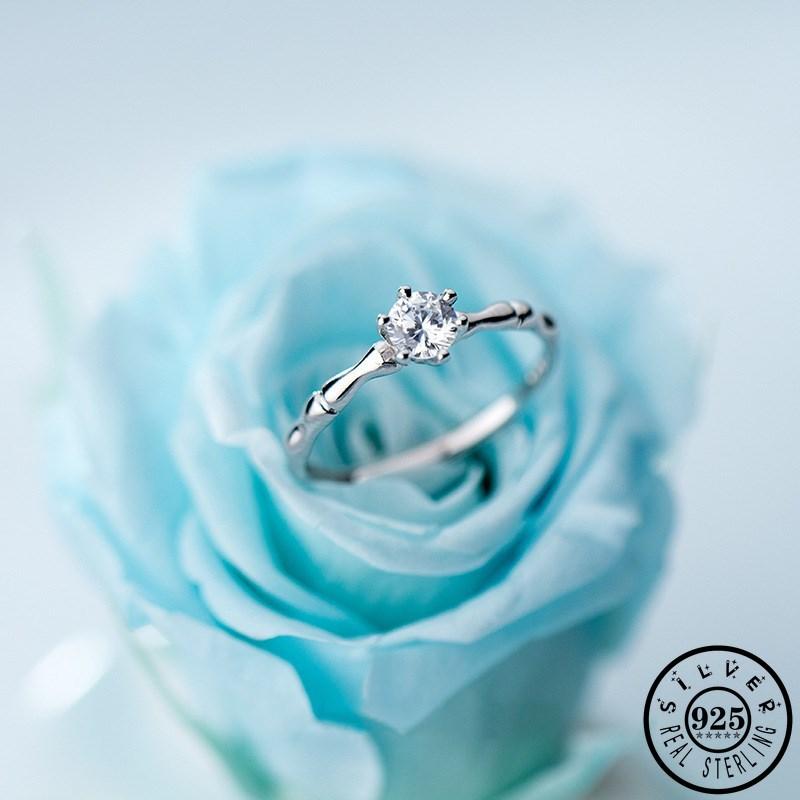 

925 Sterling Silver Classic Wedding Rings with Cubic Zirconia Stone Adjustable Finger Knuckle Party Engagement Ring for Women