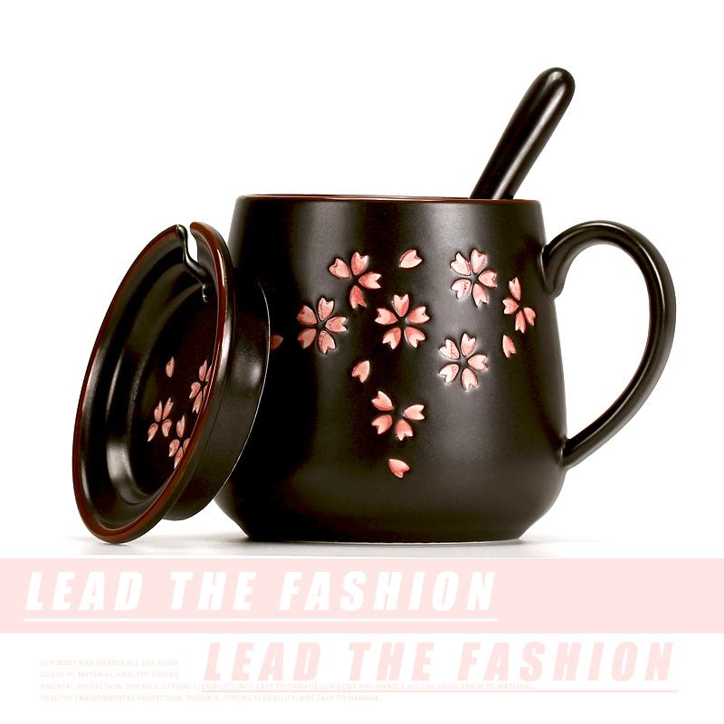 

Cherry Blossoms Petal MaDull Polish Ceramics Mug Cover Spoon Set Teacup Coffee Scented Cup Copo Xicara Exquisite Gift Box, 480 ml