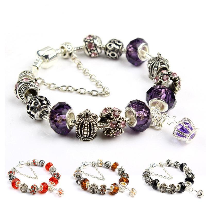 

Drop shipping Korean Style Women Magic Bracelet-Crystal Charm Chain & Murano Glass Bead Of Bead Bracelets Girl Fashion Jewelry