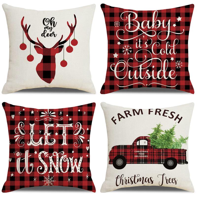 

Christmas Cushion Cover 45x45cm Pillowcase Merry Christmas Decoration for Home Sofa Throw Pillow Cases Cotton Linen Pillow Cover, 10