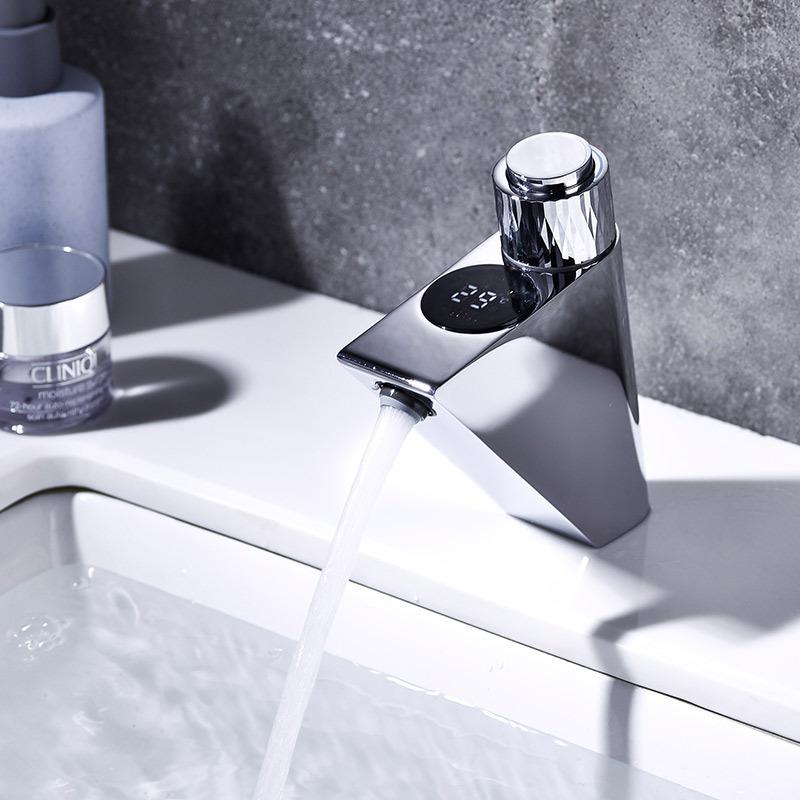 

Chrome Faucet Bathroom Intelligence Temperature Digital Display Solid Brass Chrome Basin Tap Cold&Hot Water Power Faucets