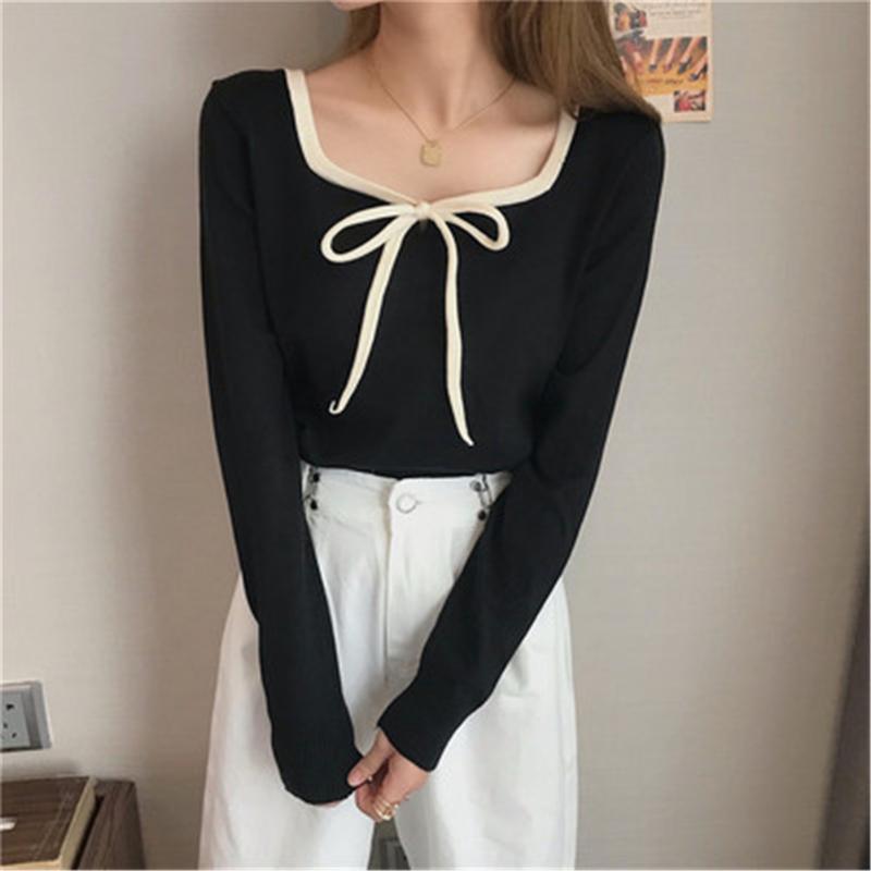 

Women's Knits & Tees Knitwear Women Autumn Winter Black Tight-fitting Slim Long-sleeved Sweater Top 2022 Style Outer Wear Bottoming Shirt, White