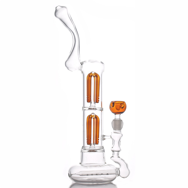 

15inch Glass Bong Dab Rig Double 4x-arms tree perc color glass water pipe beaker bongs bubbler smoking dab oil rigs with smoking bowl