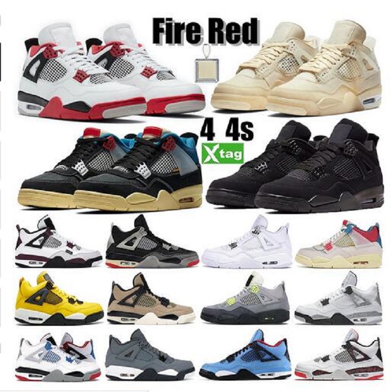 

With Box New Starfish 2021 Sail Bred Men Jumpman 4 4s Basketball Shoes Union Nior Paris Metallic Purple Mens Trainers Sports Sneakers, Color 44