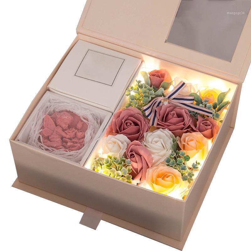 

Romantic Soap Flower Jewelry Gift Box Valentine Day Gift Girlfriend Wife New Year Christmas Boxes Wedding Decor Light1, Blue roses