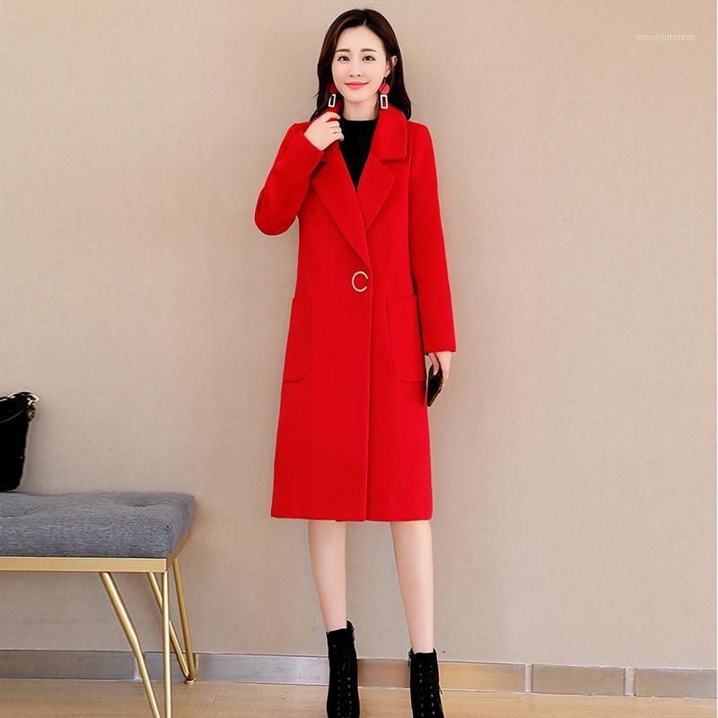 

Women Winter Coat Woolen Turn Down Collar Mid-Length Fashion Temperament Womans Coat 2019 Long Sleeve Pocket Women Winter1, Beige