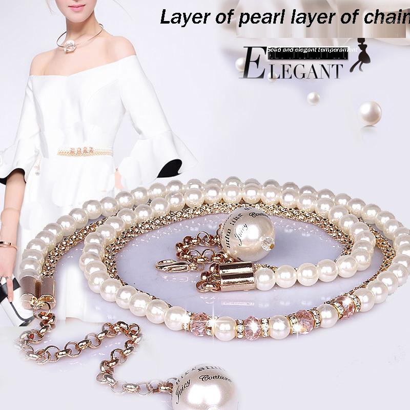 

Feimu all-match pearl belly chain Women crystal diamond thin belt one-piece dress decoration accessories strap1, Lavender