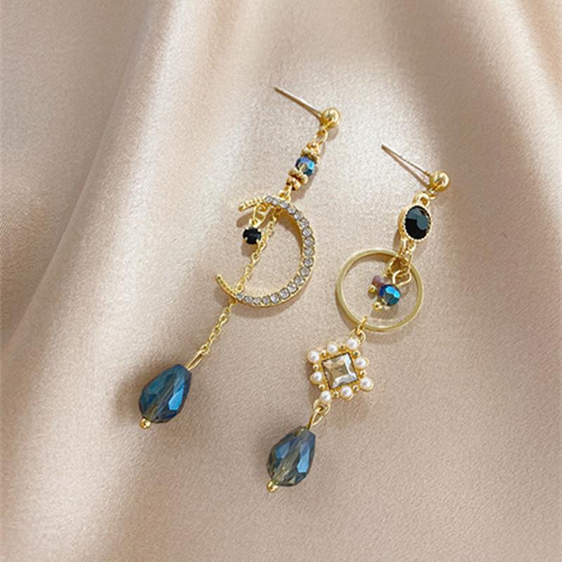 

Earrings For Women 2021 Artsy Asymmetric Korean Style Dangle Long Popular Design Long Earrings Hollow Circle Moon New Fashion