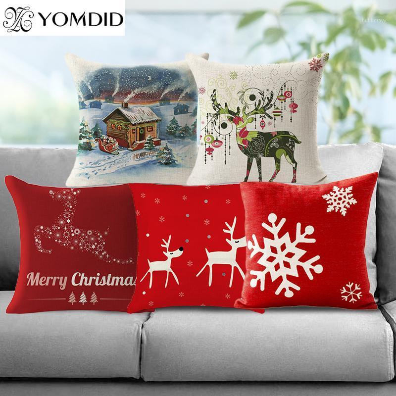 

Santa Claus Series Cushion Cover cotton Linen Pillowcase Home Sofa Bed Christmas Decor Pillows Cover socks deer snowman pattern1