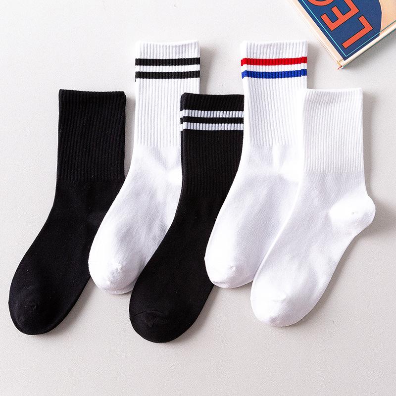 

New Men Socks Solid Color  Autumn and Winter Cotton Sock Suitable for Leisure Sports College Style Black White Two-bar, Winter socks 03