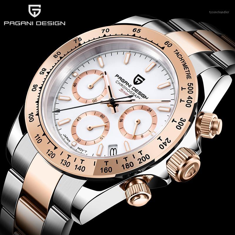 

2020 PAGANI Design new men's quartz watches top business watch stainless steel waterproof men chronograph fashion1, Slivery;brown