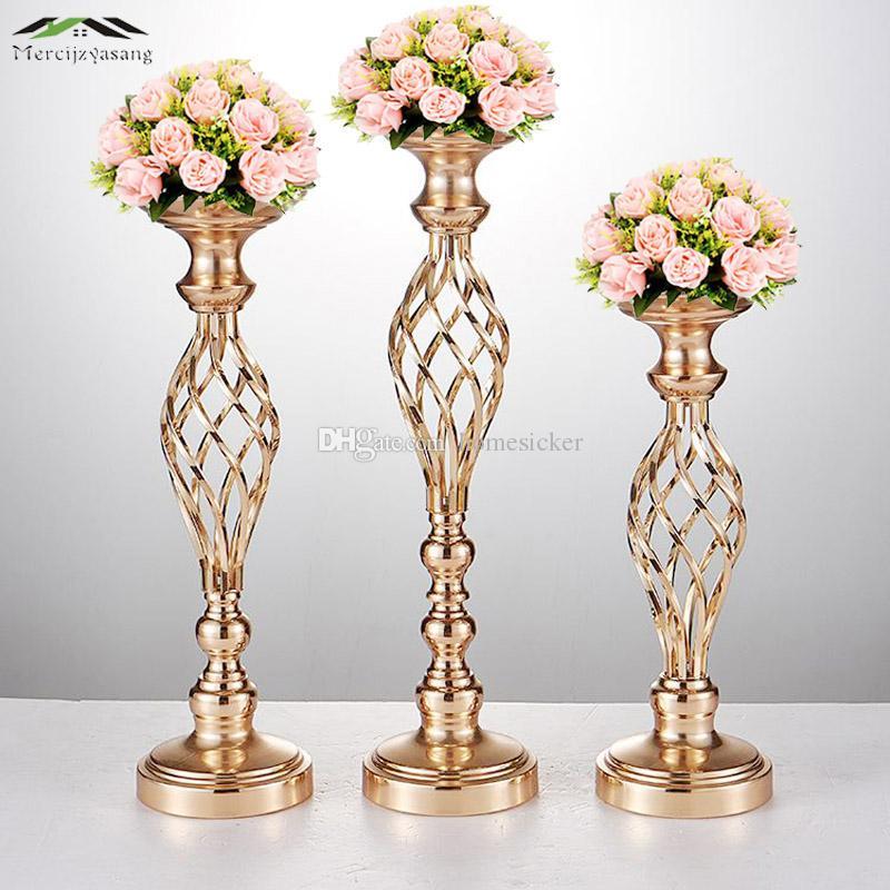 

10PCS/LOT Flowers Vases Candle Holders Road Lead Table Centerpiece Metal Gold Stand Pillar Candlestick For Wedding Candelabra