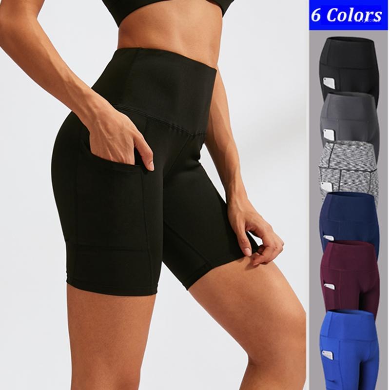 

Women Seamless Shorts High Waist Yoga Shorts Fitness Sports Running Short Pocket Gym Leggings Training Leggins Quickly Dry Tigh1, Black