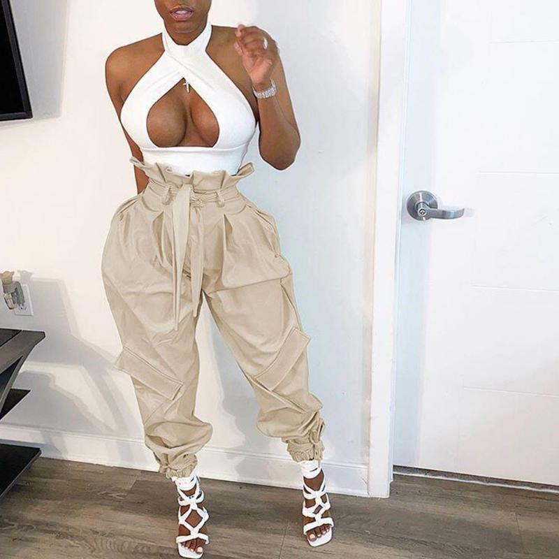 

Streetwear Cool Big Pocket Cargo Pants Women Ruffle High Waist Loose Harajuku Pants Baggy Tactical Trouser Hip Hop Joggers, Black