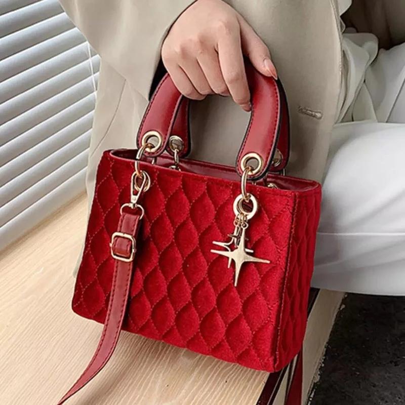 

Winter Lingge Handbags Crossbody Bag For Women 2021 High Quality Velvet Shoulder Bags Female Designer Trend Purse Top-Handle Bag, Black