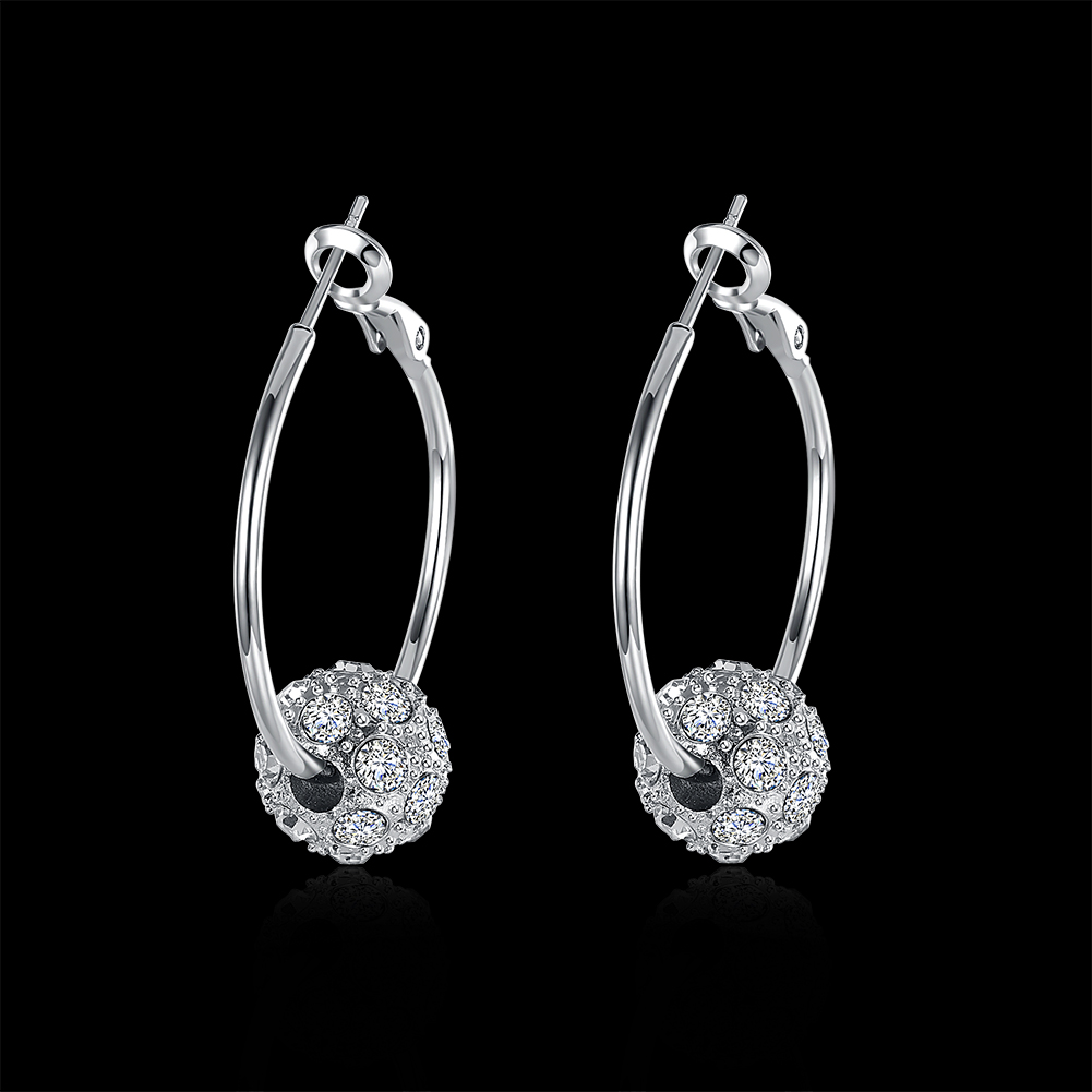 

Hot sales 18K Gold/Platinum Plated Disco Ball Bead Hoop Earrings Genuine Austrian Crystal Fashion Costume Women Jewelry for women