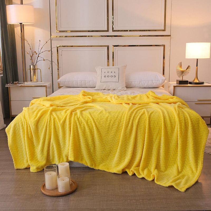 

Solid yellow blankets quilts twin full queen king fashion blankets soft Throw Flannel blanket on Bed/car/sofa luxury simple rugs
