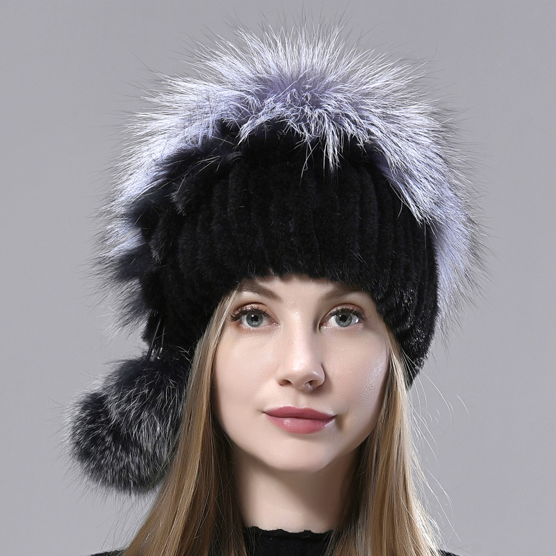 

Real for the warm winter women mesh mink fur hats with new balls Snow lady cute fox natural skin hat