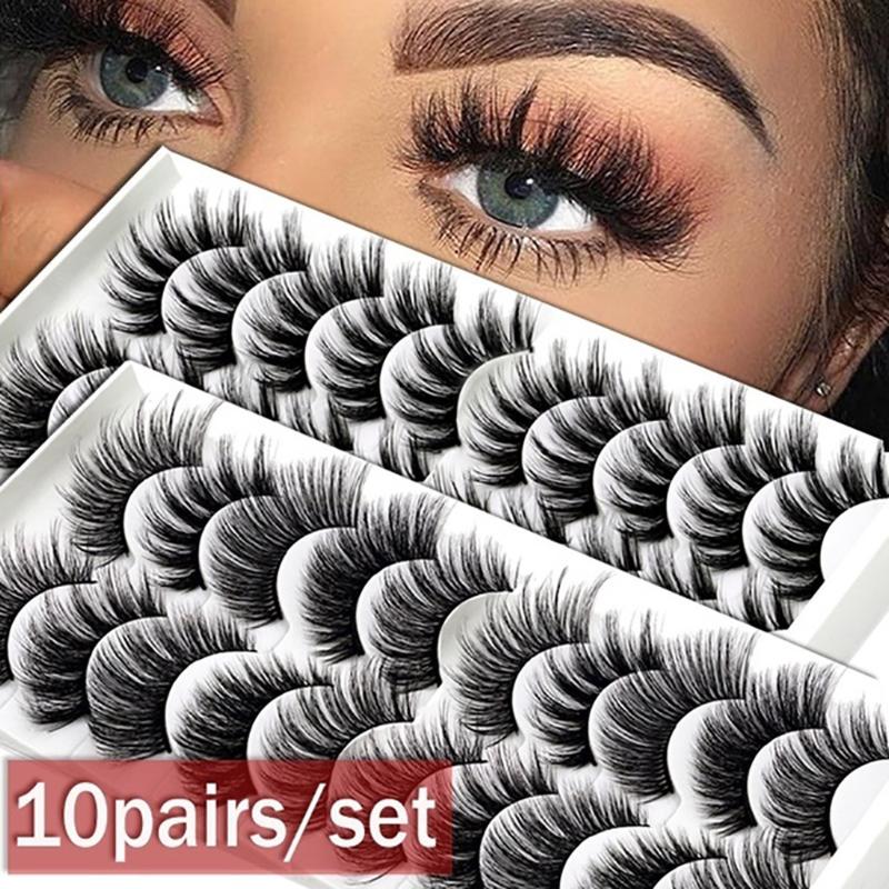 

Handmade 10 Pairs Women's Handmade Thick Long Natural False Eyelashes Extension Exquisite Gracious women Makeup Daily Party