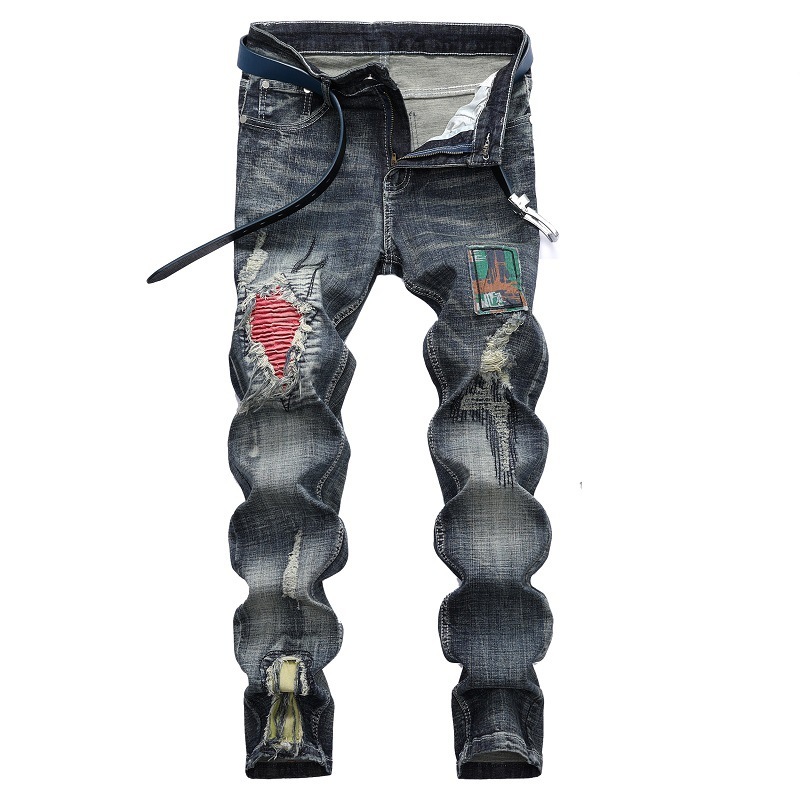 

Denim designer torn high quality jeans hole for man size 28-38 40 42 2020 Autumn hip hop punk streetwear, 9702 no belt