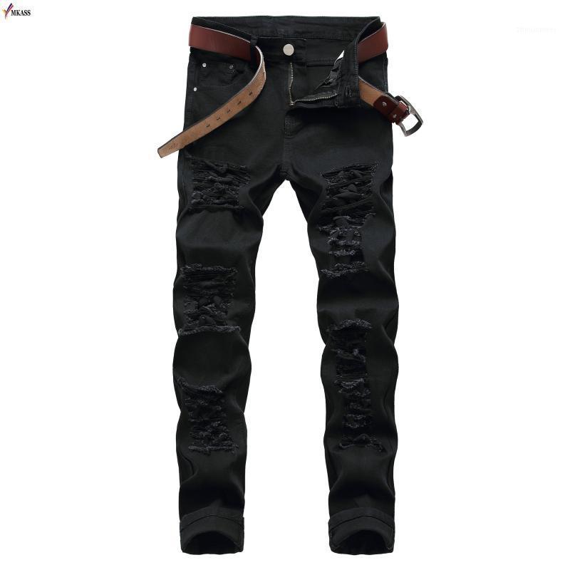 

Men's Jeans 2022 Men Hole Pants Full Length Store Up Streetwear Section Stretch Denim Straight Fashion Hiphop Trousers Clothes, Black