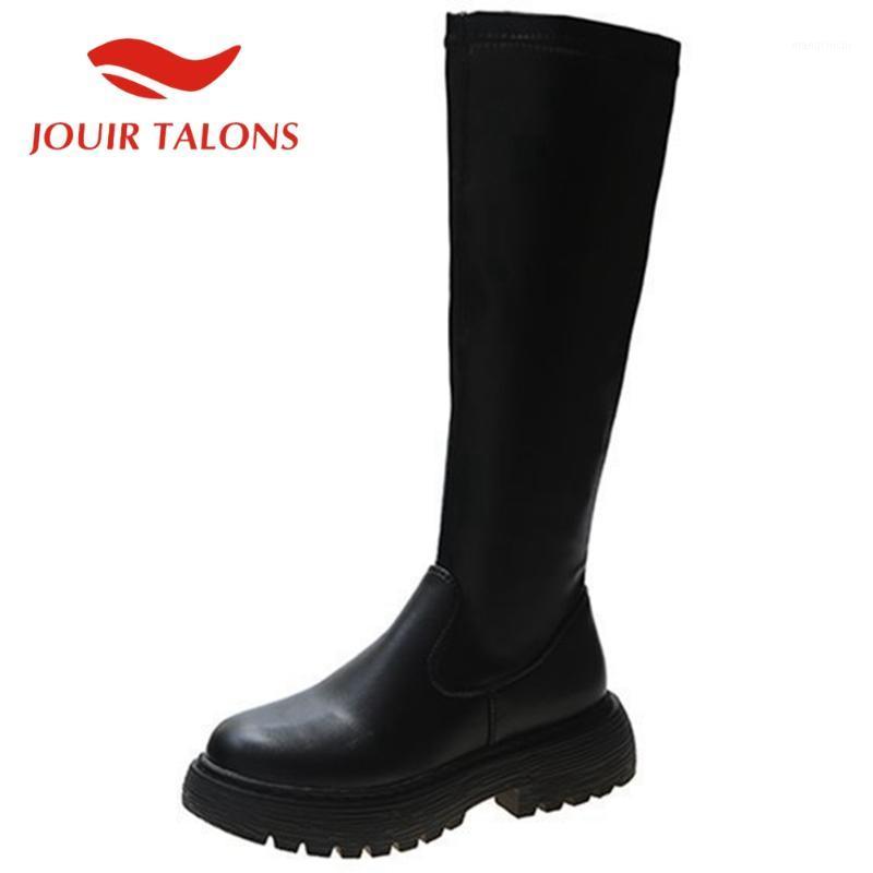 

JOUIR TALONS Brand New Design Fashion shoes women Slip-On Round Toe Platform Solid Mid-calf Female Boots Autumn1, Black flock
