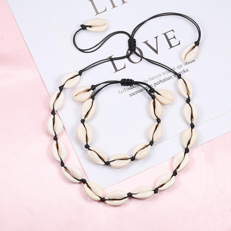 

Original Design Shells Necklace Bracelet One Set Natural Seashells Knit Chain Rope Girl Choker Bracelets Jewelry Gift Adjustable1