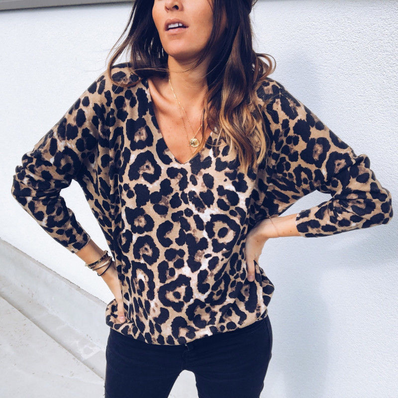 

Women Long Sleeve Surplice Wrap Top Leopard Deep V Neck Blouse Women Spring Autumn Casual Pullovers Blouses Shirts, As the photo show