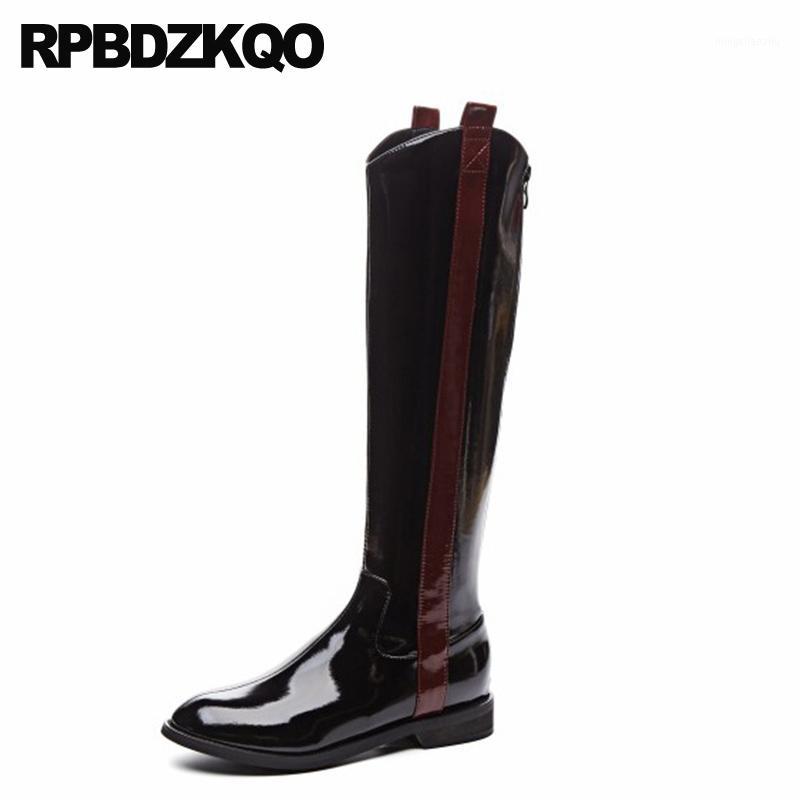 

plus size boots knee high black wide calf patent leather shoes women faux fur quality big riding tall equestrian 101, Beige
