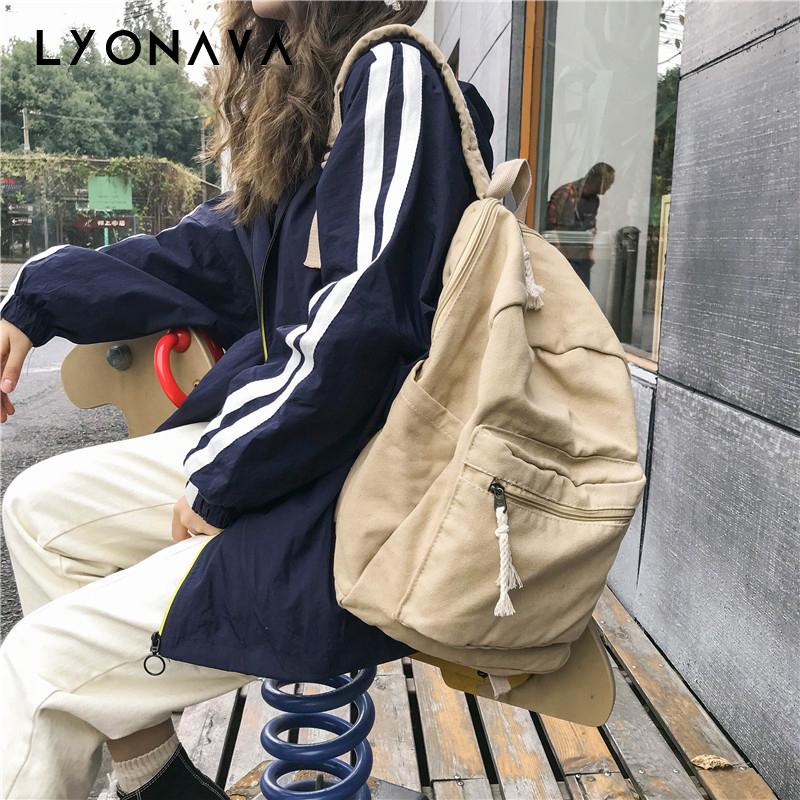 

Fashion Preppy Style Simple Solid Color Women Canvas Backpacks 2020 New Zipper Female Students School Bags Shoulder Bags, Black