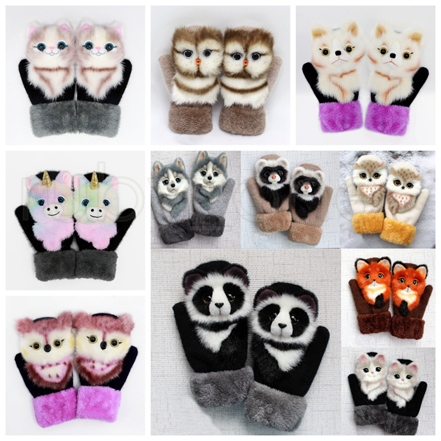 

Multicolor Girls Cartoon Winter Gloves Featured Animals Cat Dog Panda Warm Outdoor Mittens Kids Cute Gloves Party Favor Supplies RRA3834