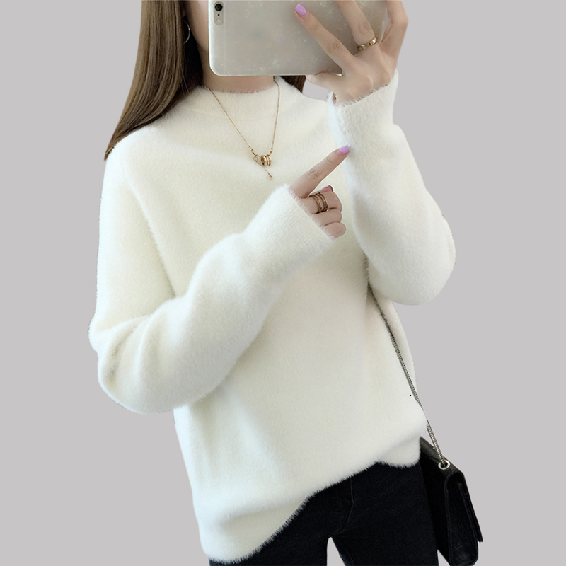 

2021 New Autumn Knitted Sweater Solid Color Sleeve Pullovers Fashion Women's Thick Neck D3PJ, Khaki.