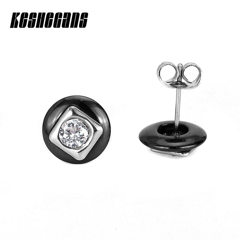 

Gothic Retro Round Crystal Women Stud Earrings Fashion Health Ceramic Black White Stainless Steel Zircon Earring Classic Jewelry