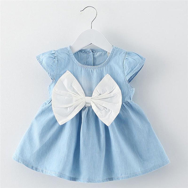 

2021 Girl Dress New Baby Dresses Bowknot Solid Denim Dress Birthday Female Baby Summer Clothes Kids Girl Clothes1, Pink