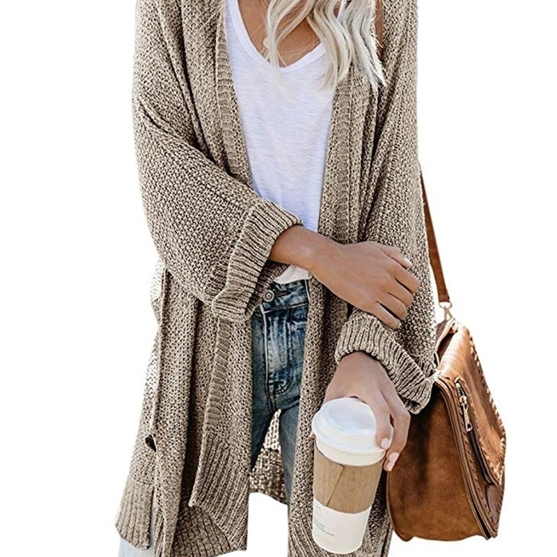 

Unique Nature Women Knit Tops Casual Coat Solid Color Cardigan Sweater Warm Fashion Female Batwing Long Sleeve Outerwear 201130, Navy blue