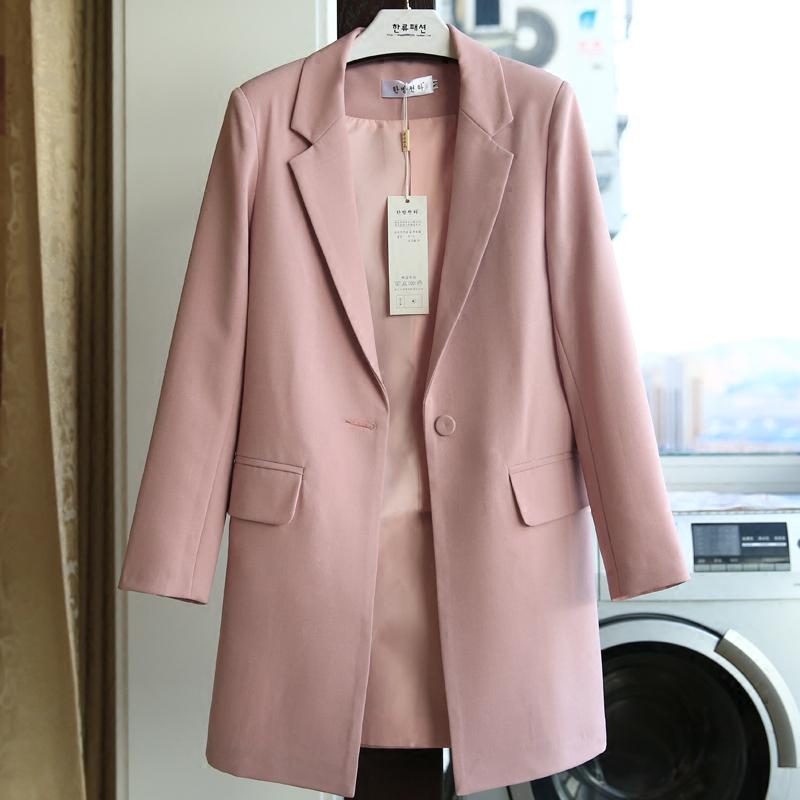 

New Korean Women' Small Suit Long Long-Sleeve Slim Jacket Women' Pink Suit