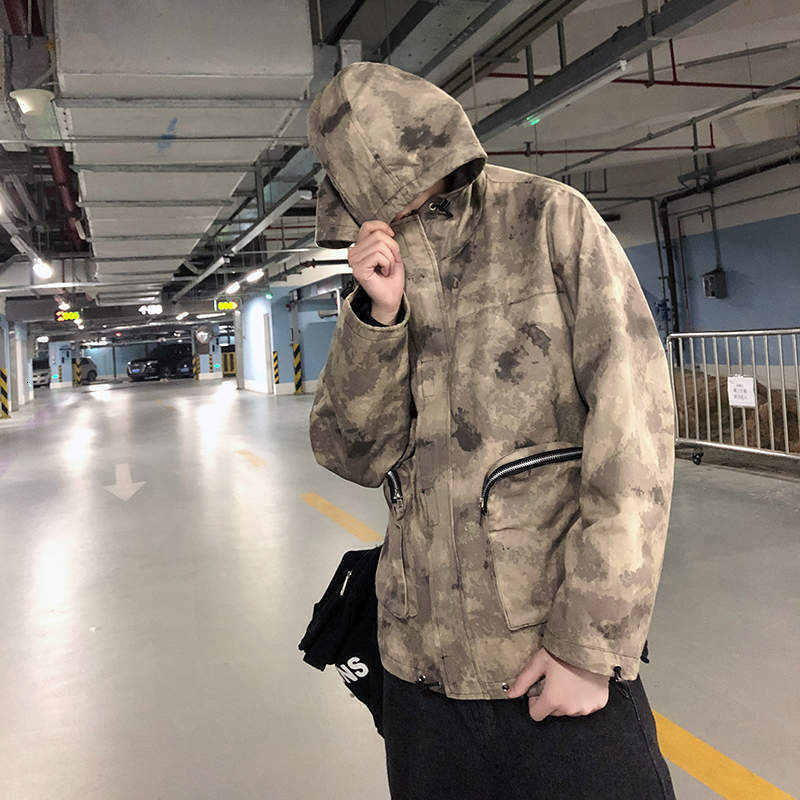 

2021 New Cotton with Hood Men Camouflage Spring Autumn Retro Male Single Tool Blunt Jackets Yt50140 9AKN, Beige