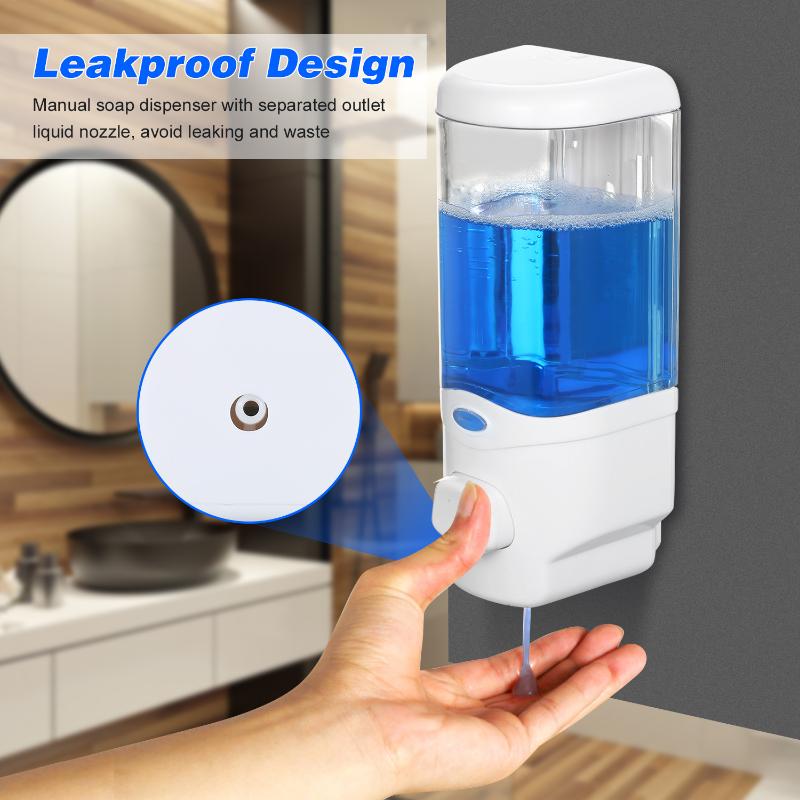 

300mL Manual Soap Dispenser Wall Mounted Dish Liquid Lotion Gel Shampoo Chamber Dispenser for Bathroom Kitchen Home School Hotel