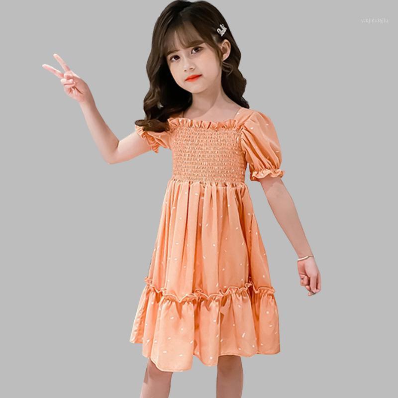 

Girl Summer Dresses Floral Pattern Party Dress For Girls Puff Sleeve Dress For Kids Ruffles Girls Clothing1, As picture
