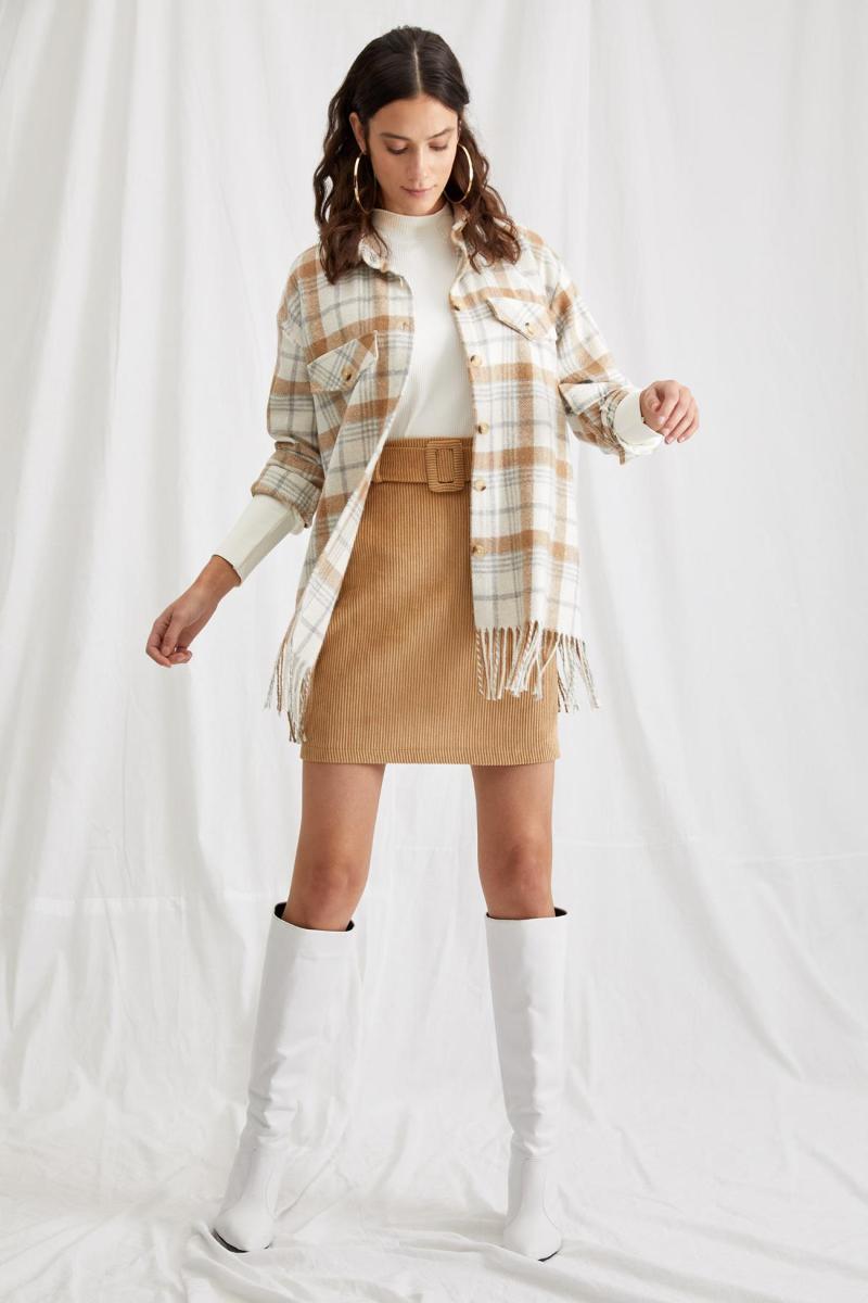 

DeFacto Kadife Kemerli Mini Dokuma Etek-T4176AZ20WN, Ecru